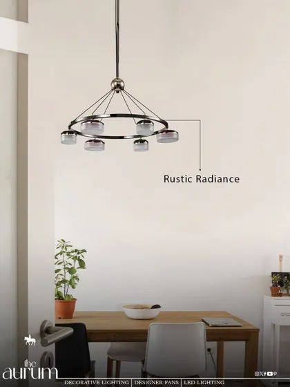 The 'Rustic Radiance' ring pendant offers a modern-industrial look. Its simple form and exposed bulbs make it a versatile choice for a dining area, providing ample light with a touch of rustic charm.