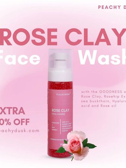 Indulge your skin with my Organic Rose Clay Facewash. It's infused with the gentle power of rose clay, rosehip extract, and hyaluronic acid to purify, hydrate, and reveal your natural glow.