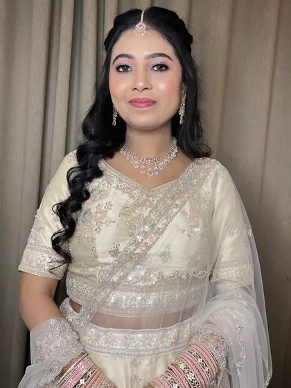 A full portrait of the bride, looking like a princess.