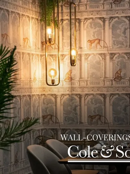 Experience the pinnacle of design with this luxurious wallcovering from Cole & Son. Featuring playful monkeys in a classical architectural setting, it makes a sophisticated and stunning statement that transforms any space.