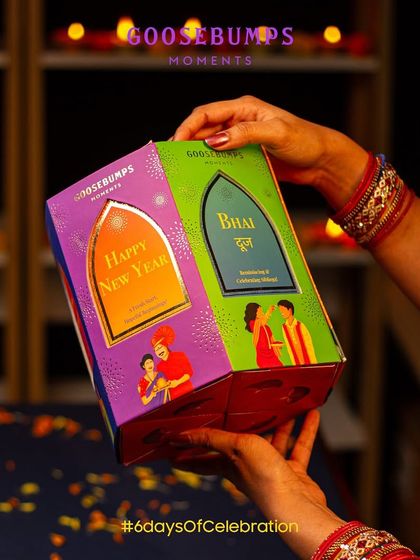 The celebration continues with every turn of the box. Here, the windows for Bhai Dooj and the New Year are visible, each holding a unique festive surprise inside.