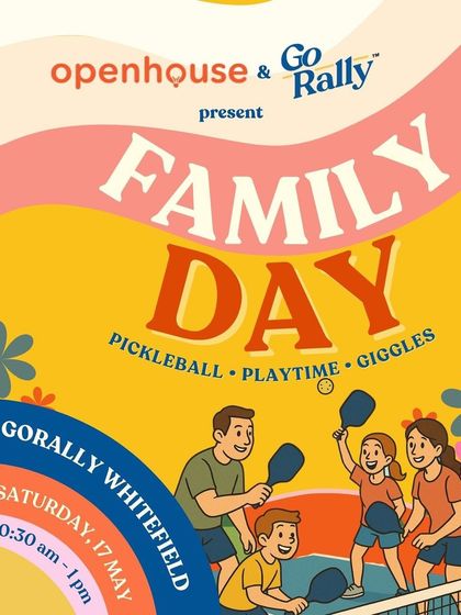 Oh, let's rally, parents! This poster announces our Family Day in collaboration with Go Rally, a morning of pickleball for adults and fun activities for the kids.