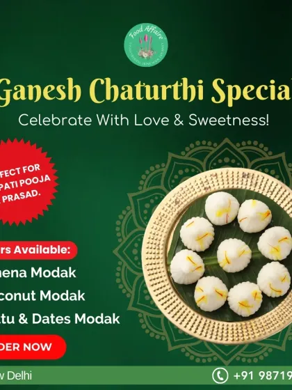 For Ganesh Chaturthi, I offer a variety of handcrafted modaks perfect for pooja and prasad. Choose from Chhena, Coconut, or Sattu & Dates flavours.