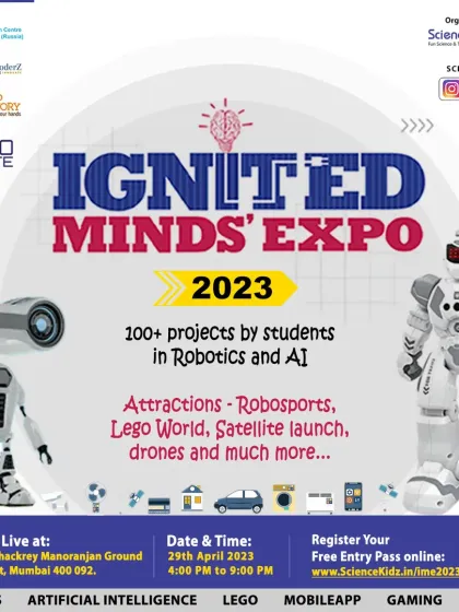 The Ignited Minds Expo is our annual flagship event, a massive celebration of student innovation. This poster highlights the scale of the expo, featuring over 100 student projects in robotics, AI, LEGO, and more for the entire community to see.