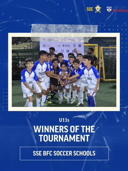 Our U11s team celebrating as winners of the SSE BFC Champions League tournament.