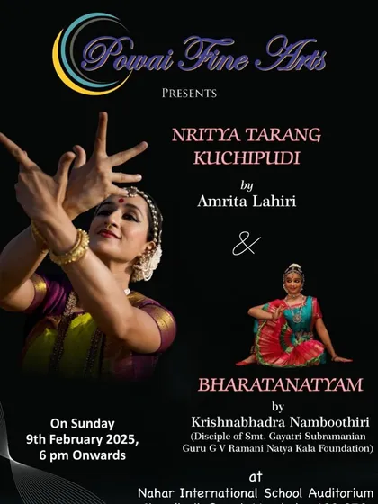 The poster for 'Nritya Tarang', a performance in Mumbai where I presented Kuchipudi alongside a Bharatanatyam dancer. It's always a pleasure to share the stage with artists from other traditions.