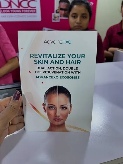 This is the packaging for AdvanceEXO, the exosome product I use. It highlights the dual-action rejuvenation for both skin and hair, showcasing the science-backed power of this regenerative therapy.
