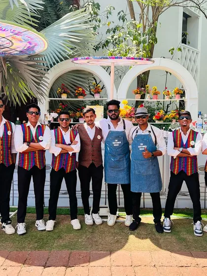 Our crew in colorful vests, ready for a daytime wedding event. We bring the same level of professionalism and fun, no matter the time of day.