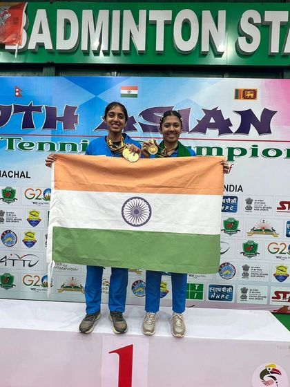 Another shot of the victorious doubles team.