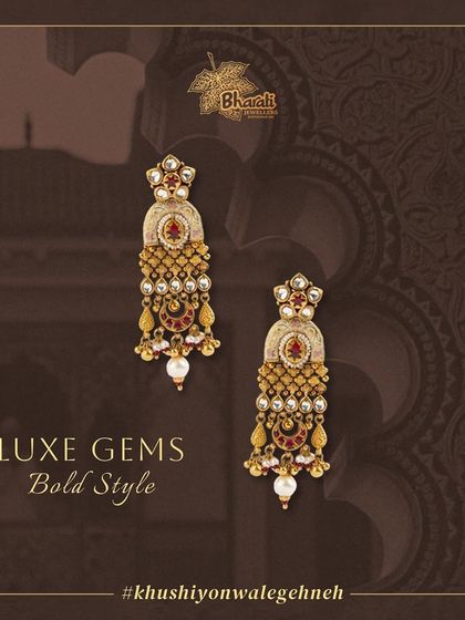 Enhance your beauty with these captivating earrings, made with the finest Kundan, pearls, and diamonds. The design is elevated by Meenakari's intricate craftsmanship and a shimmering Moti stone.