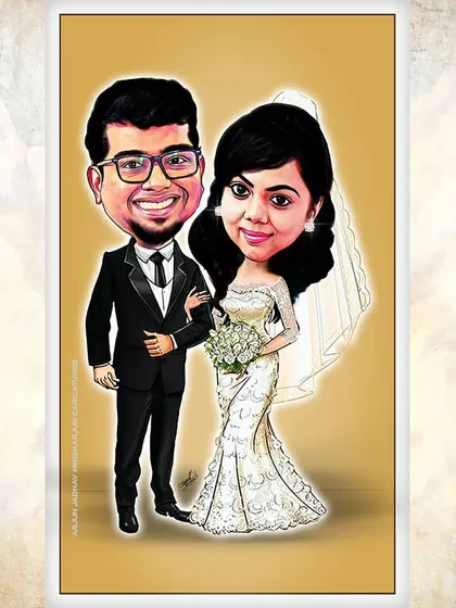 A perfect gift for an anniversary or a unique wedding invitation. I created this full-body digital caricature for a lovely couple, capturing their wedding day look with a classic suit and a beautiful white gown.