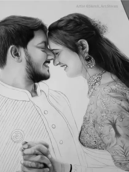 This A3 size portrait for a couple from Gujarat was a joy to create. I focused on the intricate details of their clothing and the happy, serene expressions on their faces.