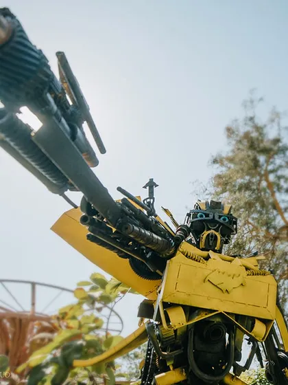 A giant "Bumblebee" transformer, made from scrap metal, stood guard at the festival, adding a touch of Burning Man-inspired industrial art to the celebration.