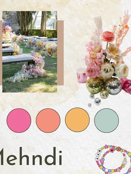 The concept for our 'Sunny Sway Soirée'. The mood board captured a vibrant, cheerful ambiance, blending the brightness of a sunny day with bohemian elegance and cute Coachella-inspired details.