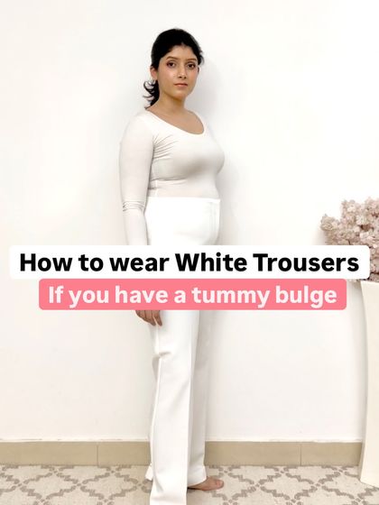 The starting point for a mini-tutorial: how to wear white trousers if you have a tummy bulge. This sets up the problem to be solved.