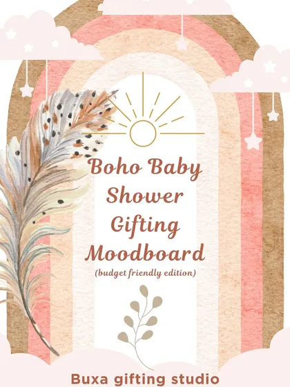 My boho baby shower gifting mood board, showing how to create an aesthetic and thoughtful theme on a budget.