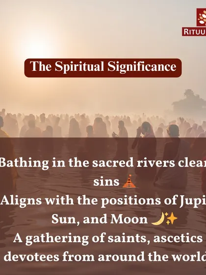 The spiritual significance of Kumbh Mela is multi-faceted. It involves bathing in sacred rivers to cleanse sins, aligning with the cosmic positions of Jupiter, the Sun, and the Moon, and gathering with saints and devotees from around the world.