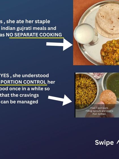 After her C-section, Slesha, a working mom, lost 7.5 kgs by eating balanced ghar ka khana. We provided daily accountability, as you can see from our chats, and she learned portion control, even enjoying pani puri sometimes. Her testimonial shows how happy she is with the coaching.