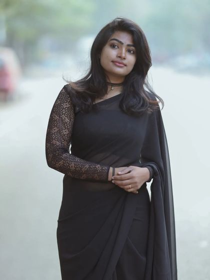 A simple pose from the black saree series. The makeup is versatile enough to look both classic and modern, depending on the styling.