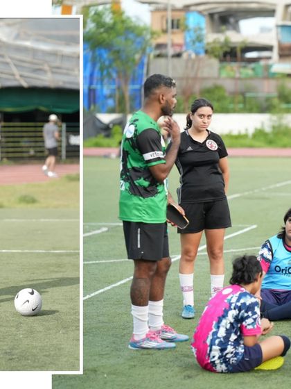 Our coaches providing tactical guidance to the girls' team during the SIS Powerplay tournament. This highlights the hands-on mentorship our players receive.