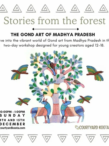 A promotional graphic for the Gond Art workshop, featured in our December events calendar.