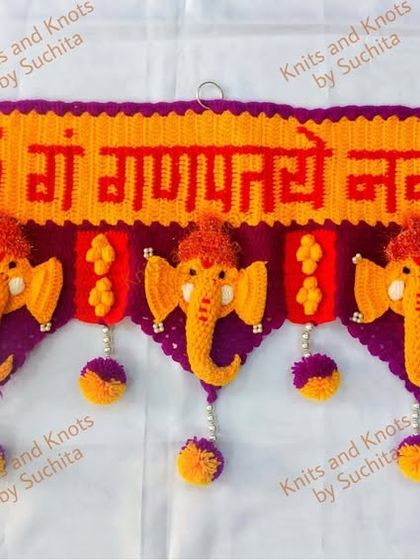 I also offer color customizations for my most popular designs. This Ganpati toran was made with a beautiful purple and orange combination as requested by a customer.