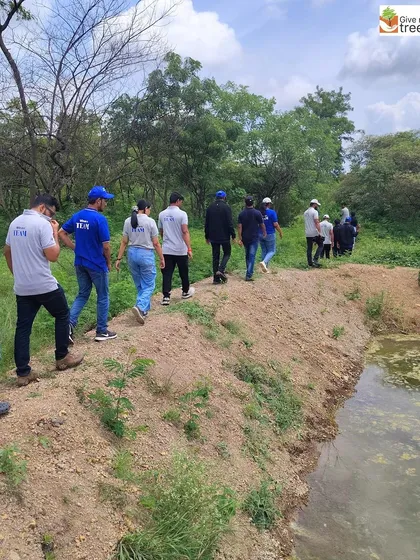 The Honeywell team during their plantation day in Pune, which included a nature walk along a waterway before the planting began. This holistic approach connects volunteers to the broader landscape they are helping to restore.