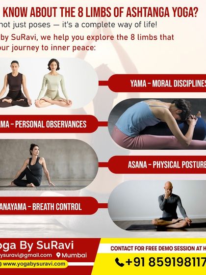 We guide you through the 8 limbs of Ashtanga Yoga, a complete way of life that includes moral disciplines, physical postures, and breath control.