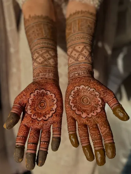The rich, dark stain of the henna after it has been removed. I guarantee a beautiful color with my organic cones.