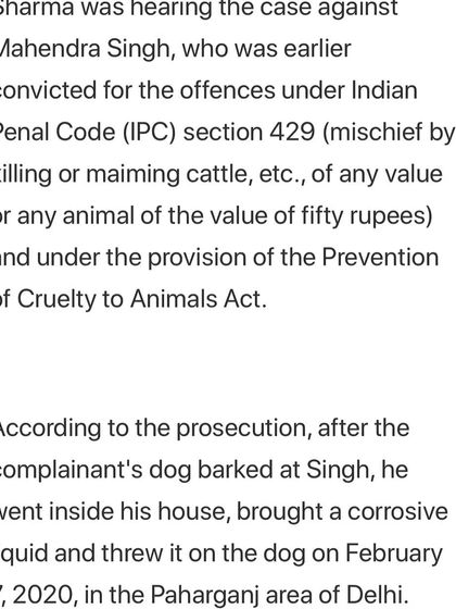 This news excerpt details the charges under which the accused was convicted, including Section 429 of the IPC and the Prevention of Cruelty to Animals Act.