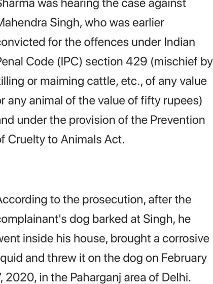 This news excerpt details the charges under which the accused was convicted, including Section 429 of the IPC and the Prevention of Cruelty to Animals Act.