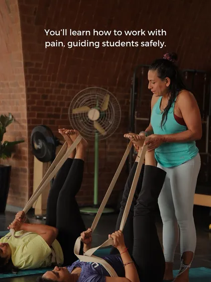 You will learn how to guide students with pain by using props for support. Here, straps are used in Supta Padangusthasana (Reclining Hand-to-Big-Toe Pose) to safely stretch the hamstrings without compromising the lower back.