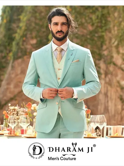 For a daytime wedding or a summer reception, a suit like this light aqua three-piece makes a sophisticated statement. I work with you to choose colors and fabrics that not only suit the event but also your personal style.