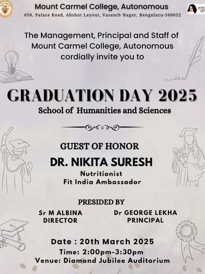The official invitation for the Graduation Day at Mount Carmel College, where I was honored to be the Guest of Honor. A proud and humbling moment.