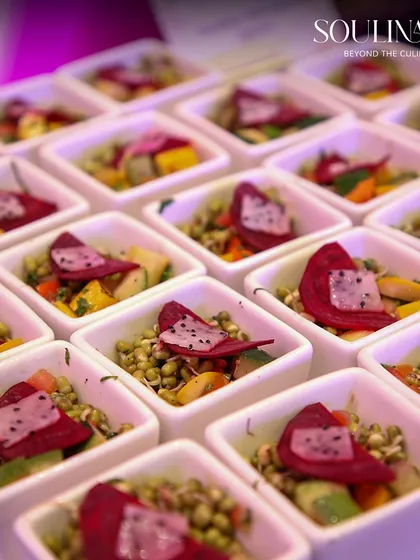 Colourful and healthy sprouted moong salad served in individual portions. We offer a range of nutritious and light options for wedding guests, presented with our signature elegance.