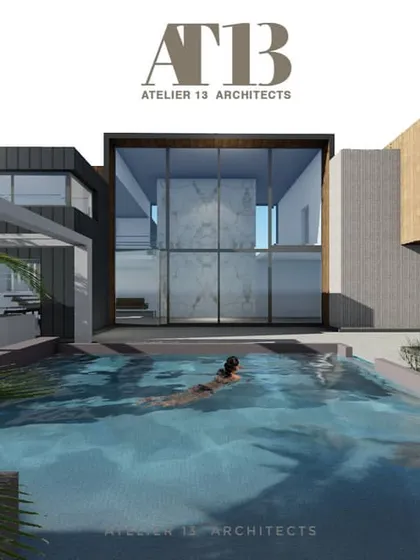 We design luxury farmhouses where the architecture and landscape are one. This concept shows a residence with a central glass atrium and a large swimming pool that becomes the focal point of the home, reflecting the sky and the structure's clean, modern lines.