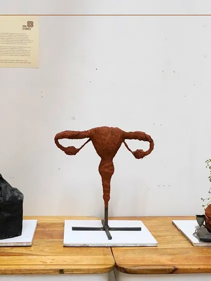 My 'Dirty Fertility' installation explores the parallels between the stigma surrounding female fertility and how we label soil as 'dirty'. Using soil as a medium, these sculptures of a concealed sanitary pad, a uterus, and a fertile bust challenge these taboos and invite a more inclusive relationship with life-giving forces.