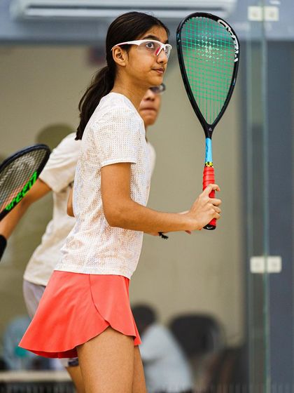 Samairah Bhandare and Abdus Samad practicing together. This shot captures the collaborative spirit of training, even for individual event players.