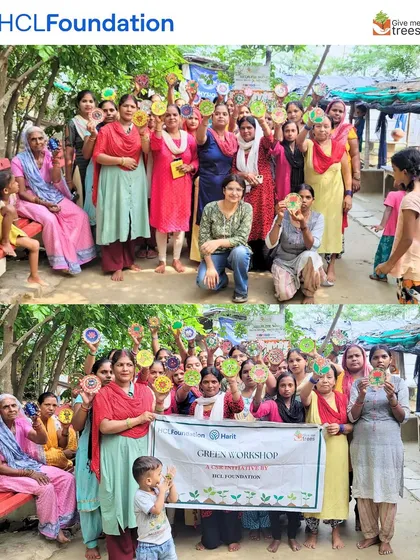 The proud artists of Sorkha showing off their beautiful mirror art creations. This is a celebration of local talent and community spirit.