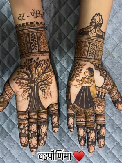 A special design for the festival of Vat Purnima. It depicts a wife performing the puja around a banyan tree, a beautiful representation of love, devotion, and tradition that I was honored to create.