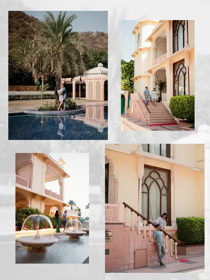 More shots from the resort shoot, showcasing the beautiful architecture and poolside locations for a relaxed and luxurious pre-wedding session.
