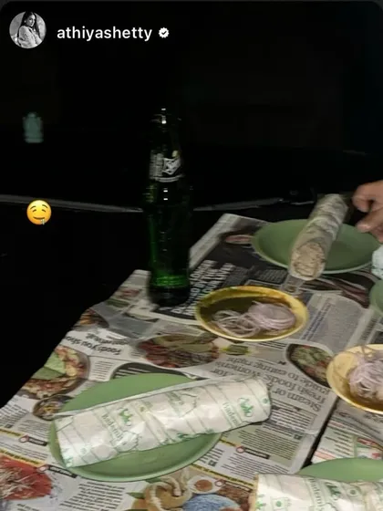 A glimpse of Athiya Shetty's Instagram story, sharing her car dining experience with us. A simple emoji says it all.
