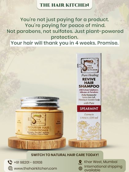 When you choose my products, you're paying for peace of mind. My Nourish Hair Conditioner and Revive Hair Shampoo are made with plant-powered ingredients, not parabens or sulfates, promising healthier hair in just 4 weeks.