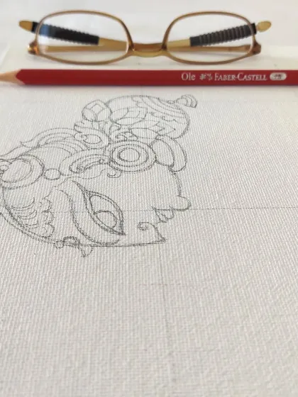 A duplicate of the initial Krishna head sketch.