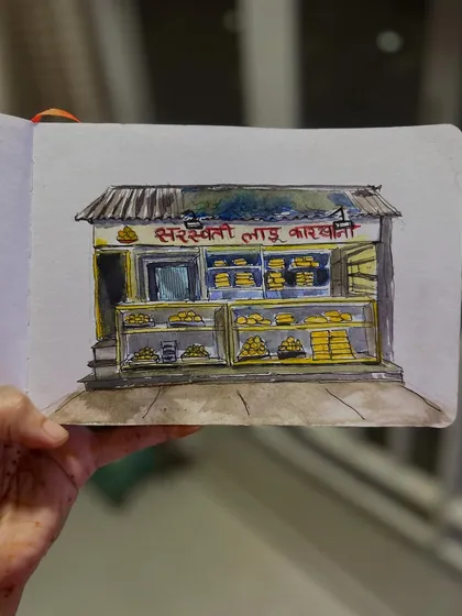 This old ladoo shop holds so many sweet childhood memories for me. I created this watercolour sketch to preserve the image of a place that has remained unchanged through the years.