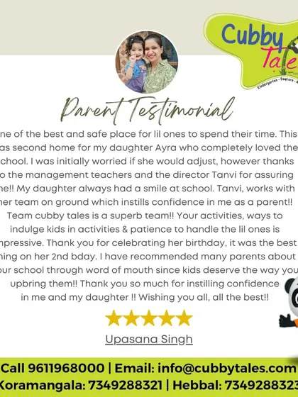 Nothing makes us happier than hearing from our families. This parent's testimonial about her daughter's journey with us reaffirms our commitment to creating a safe, loving, and confidence building second home for every child.