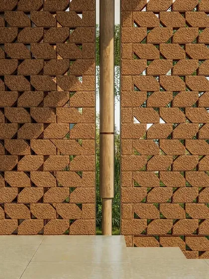A detail of the proposed brick jali wall, which creates a beautiful, leaf-like pattern that filters light and air.