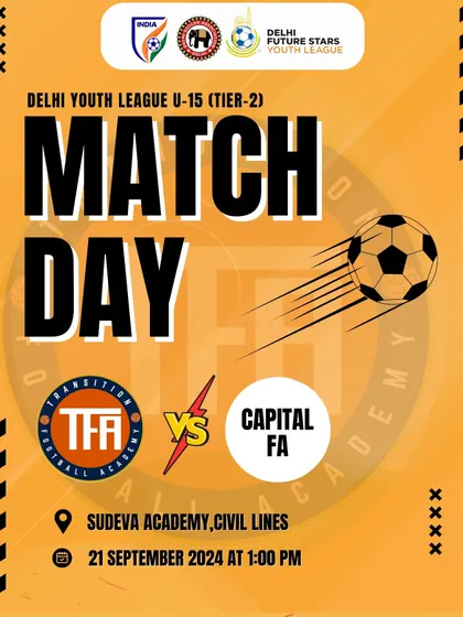 Match day announcement for the U-15 Delhi Youth League fixture against Capital FA.