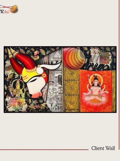 A collage-style painting with spiritual motifs, perfect for a client seeking a piece with deep cultural and narrative layers.