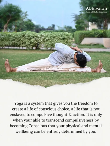 Here, in a seated wide-legged forward bend, the focus is on creating conscious choice over compulsive action. This is the freedom that yoga offers, a life where your wellbeing is determined by you, not by old habits.